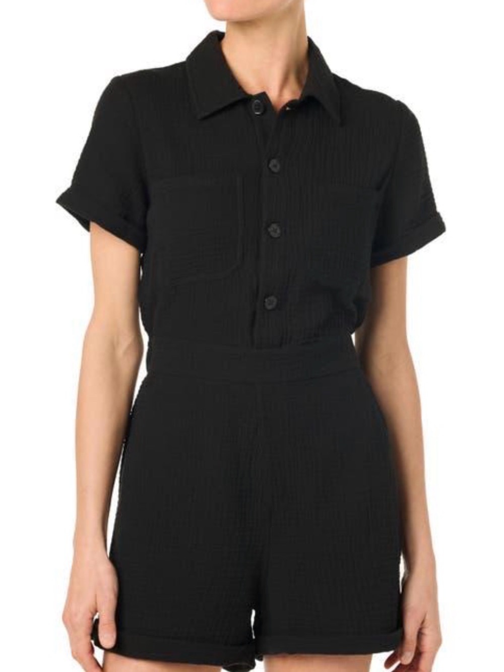 Joe's Jeans Black Short-Sleeve Button Romper